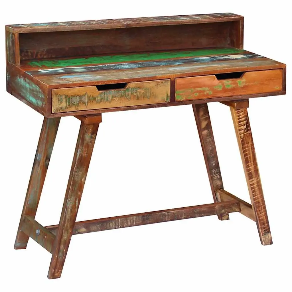 Desk Solid Reclaimed Wood Vintage Style Multicolour with Two Drawers