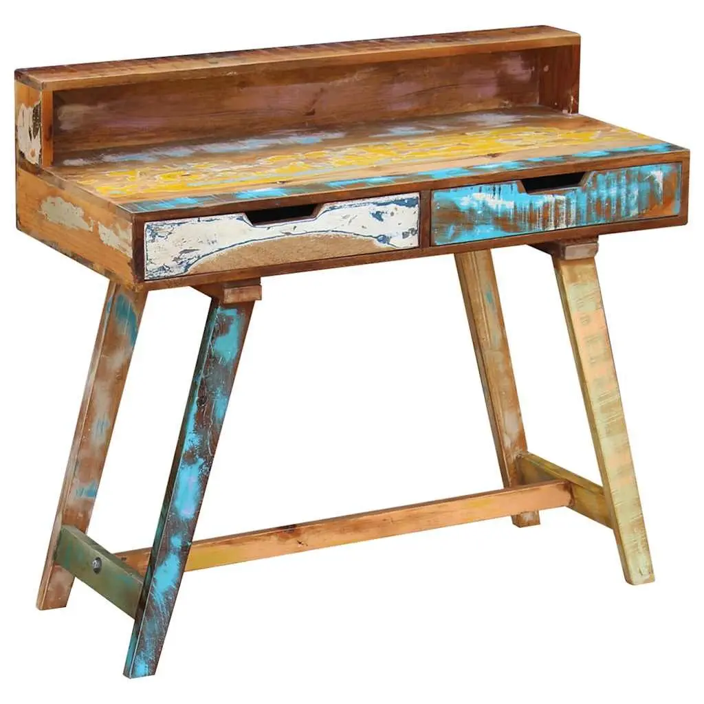 Desk Solid Reclaimed Wood Vintage Style Multicolour with Two Drawers