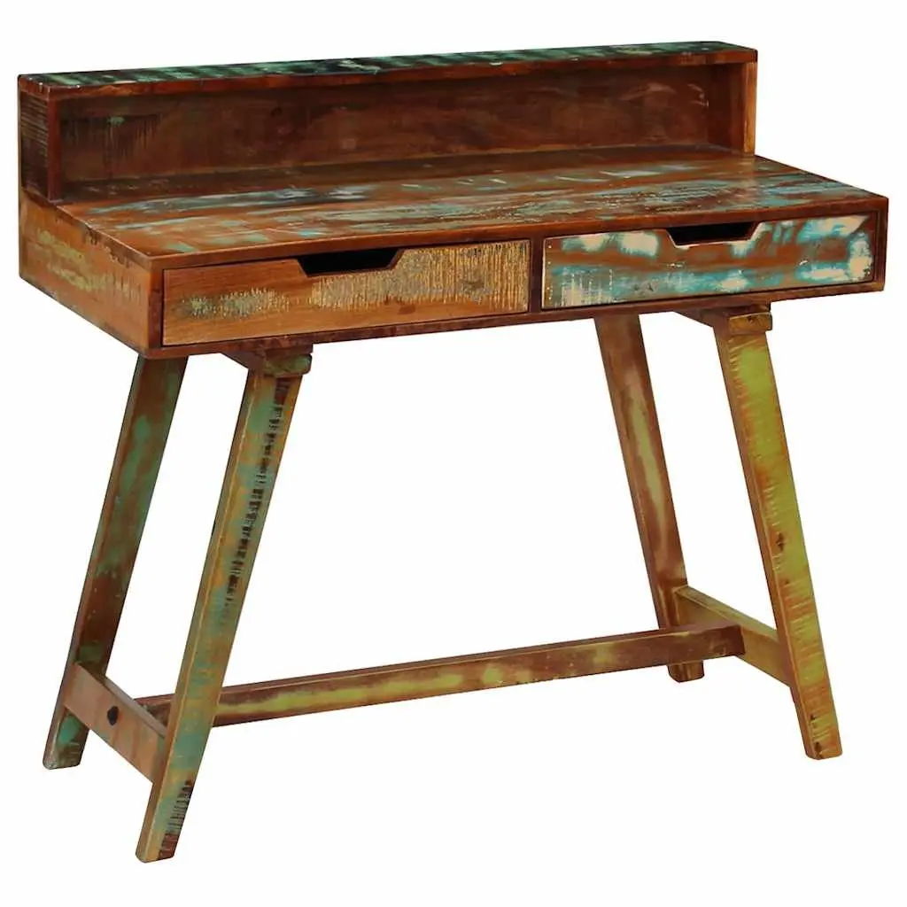 Desk Solid Reclaimed Wood Vintage Style Multicolour with Two Drawers
