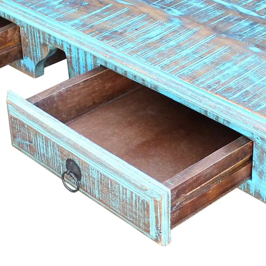 Solid Reclaimed Wood Desk with Drawers Vintage Style Home Office Furniture
