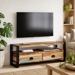 Solid Reclaimed Wood Vintage TV Cabinet with Steel Frame