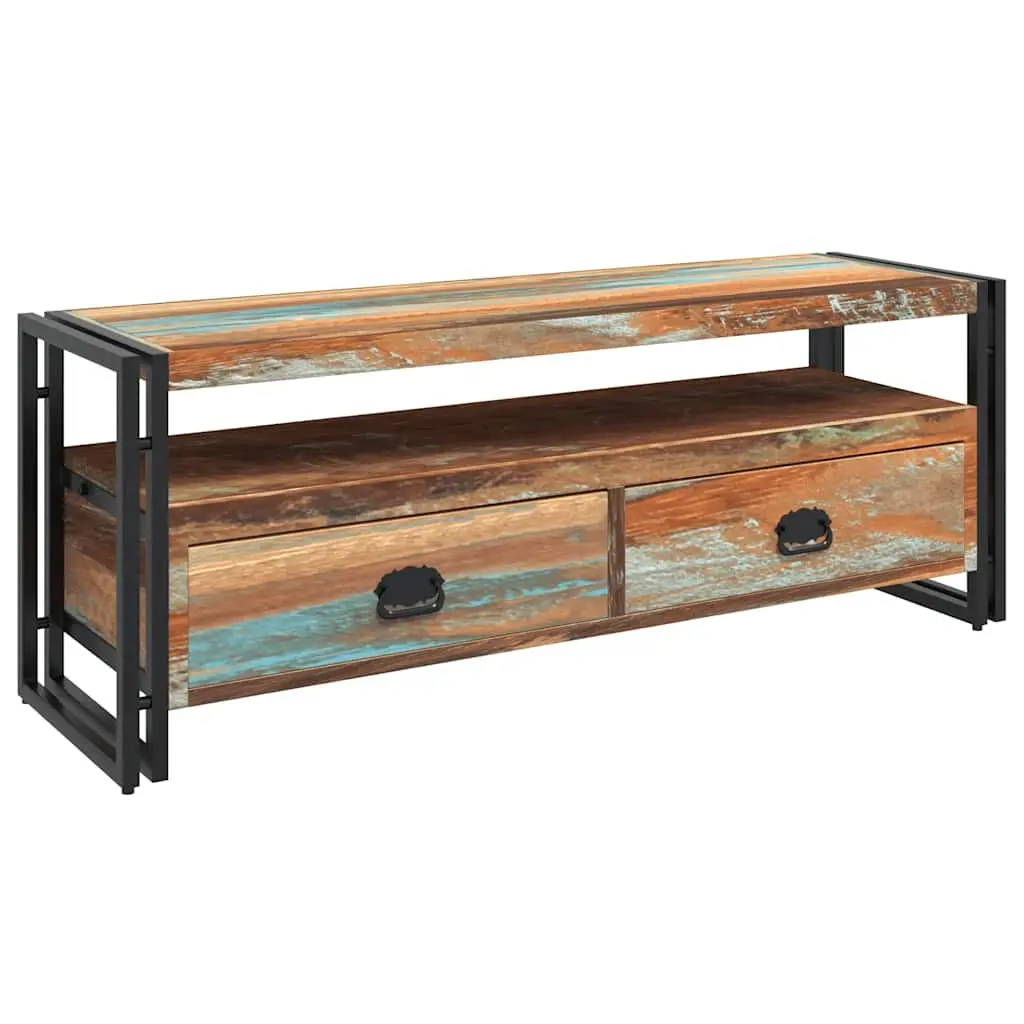 TV Cabinet Solid Reclaimed Wood Vintage Style 2 Drawers 1 Shelf Multicolour