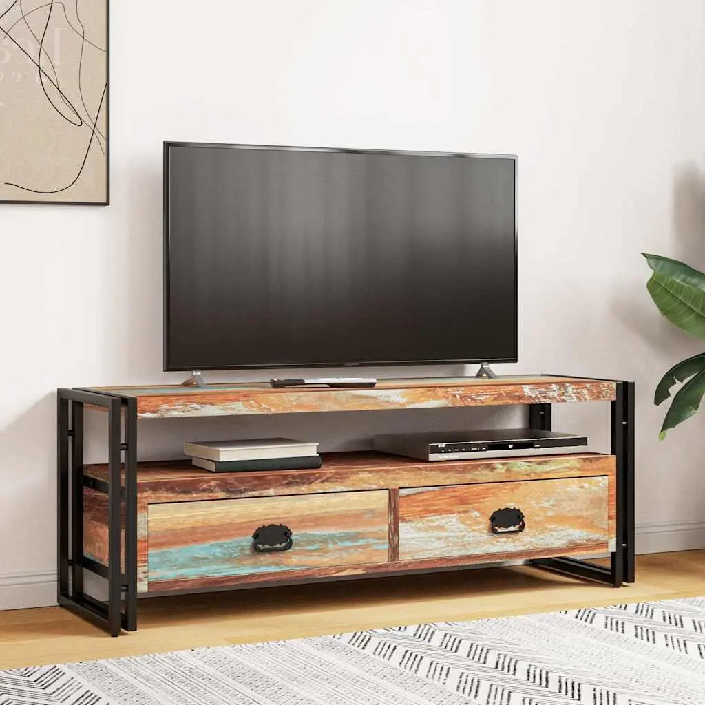 TV Cabinet Solid Reclaimed Wood Vintage Style 2 Drawers 1 Shelf Multicolour
