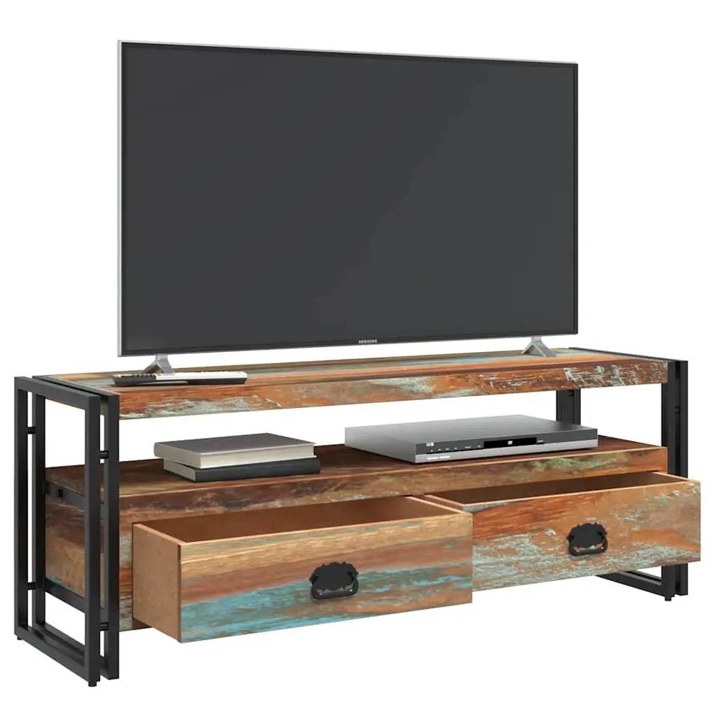 TV Cabinet Solid Reclaimed Wood Vintage Style 2 Drawers 1 Shelf Multicolour