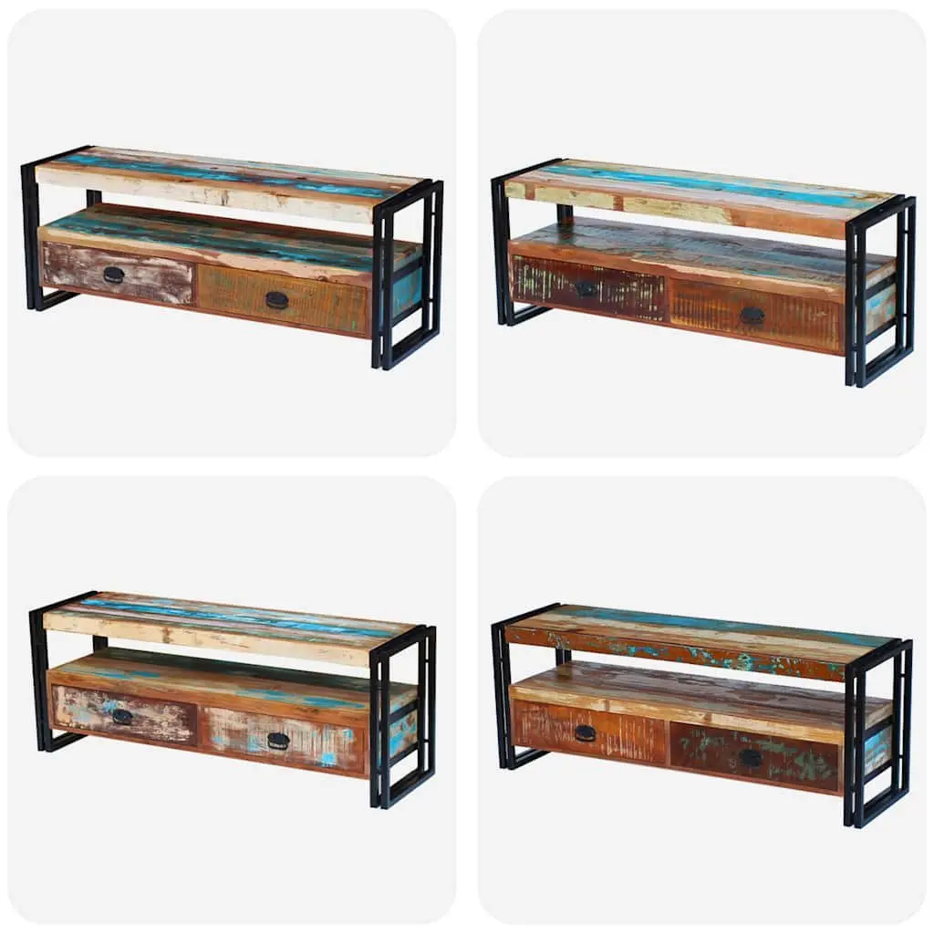 TV Cabinet Solid Reclaimed Wood Vintage Style 2 Drawers 1 Shelf Multicolour