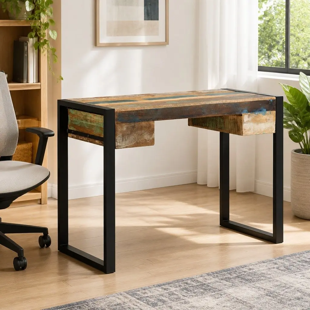 Vintage Solid Reclaimed Wood Desk with Drawers