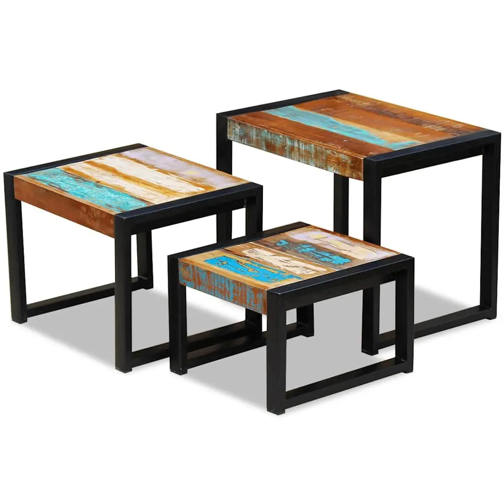 Solid Reclaimed Wood Nesting Tables with Steel Frame