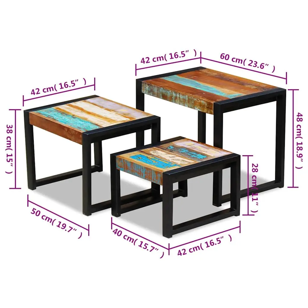 Solid Reclaimed Wood Nesting Tables with Steel Frame
