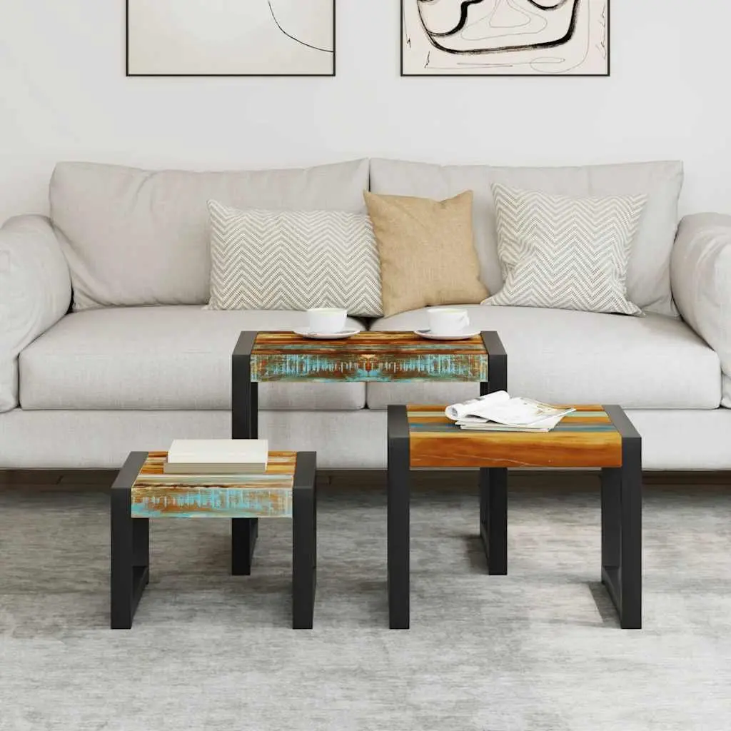 Solid Reclaimed Wood Nesting Tables with Steel Frame