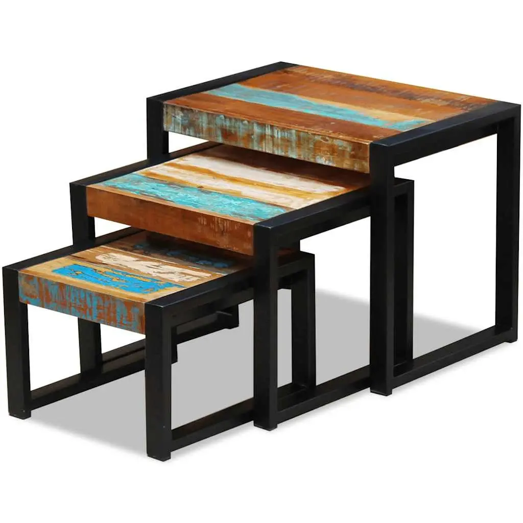 Solid Reclaimed Wood Nesting Tables with Steel Frame