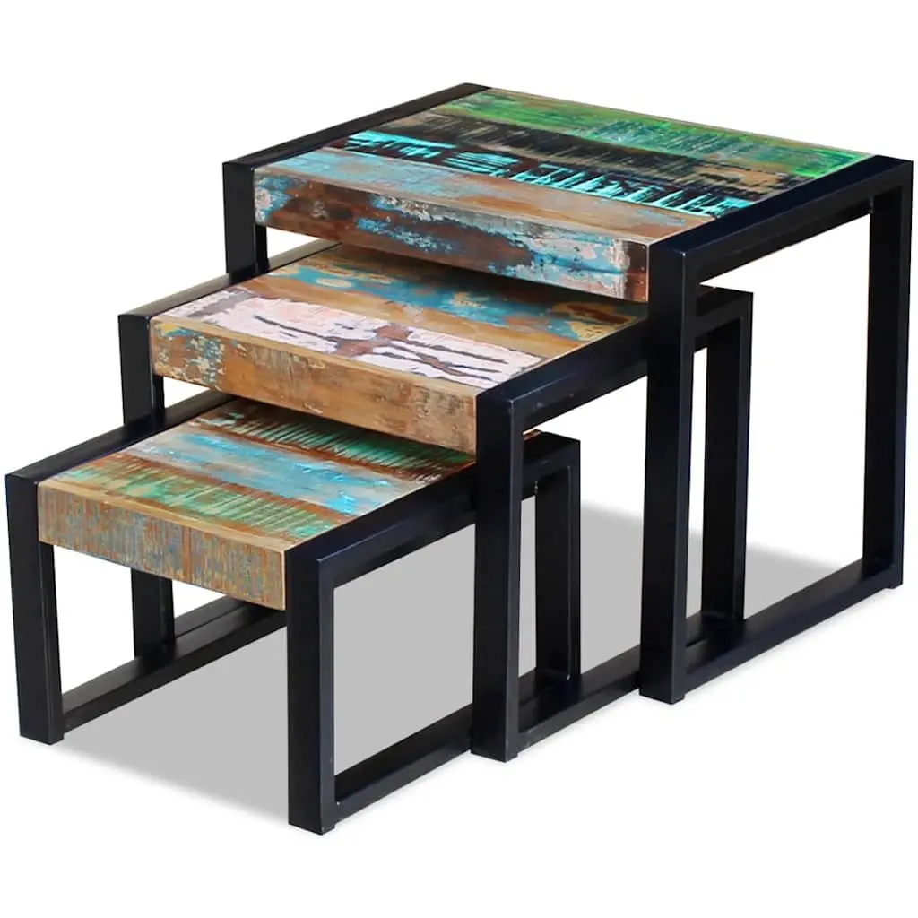 Solid Reclaimed Wood Nesting Tables with Steel Frame