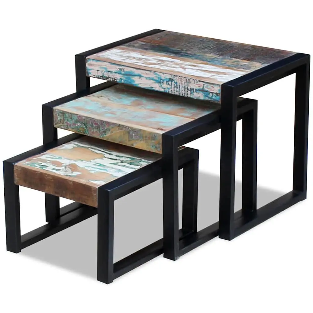 Solid Reclaimed Wood Nesting Tables with Steel Frame