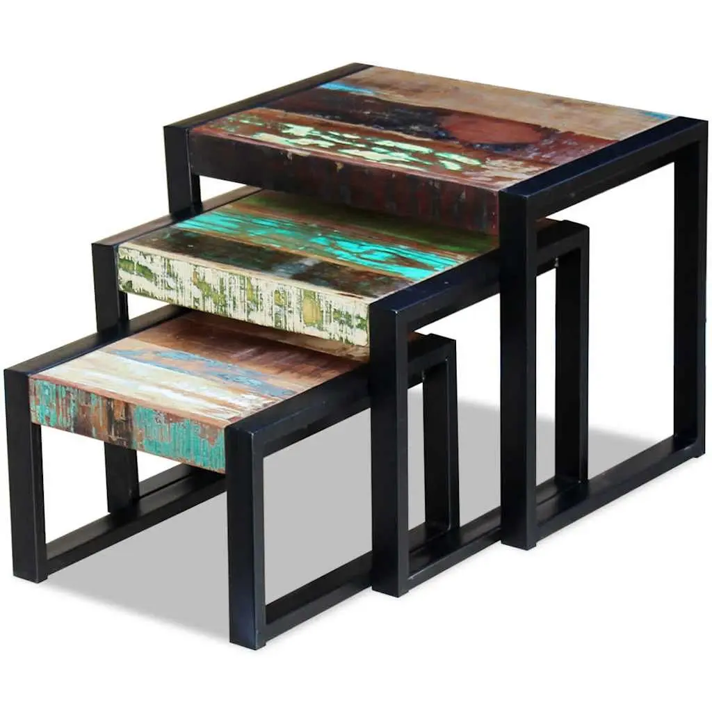 Solid Reclaimed Wood Nesting Tables with Steel Frame
