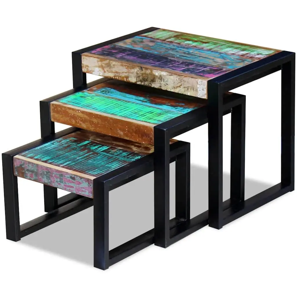 Solid Reclaimed Wood Nesting Tables with Steel Frame