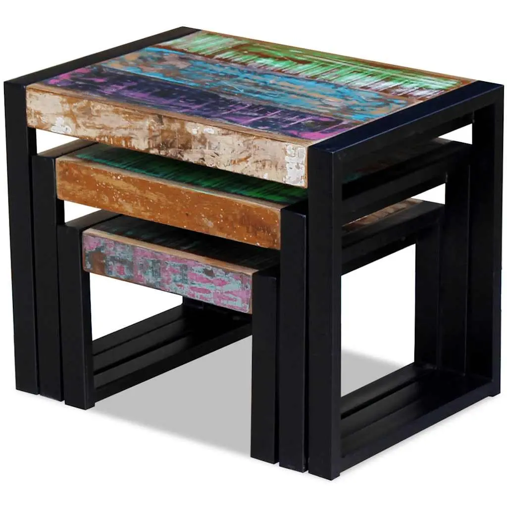 Solid Reclaimed Wood Nesting Tables with Steel Frame