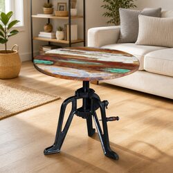 Adjustable Height End Table 42-63cm Reclaimed Wood