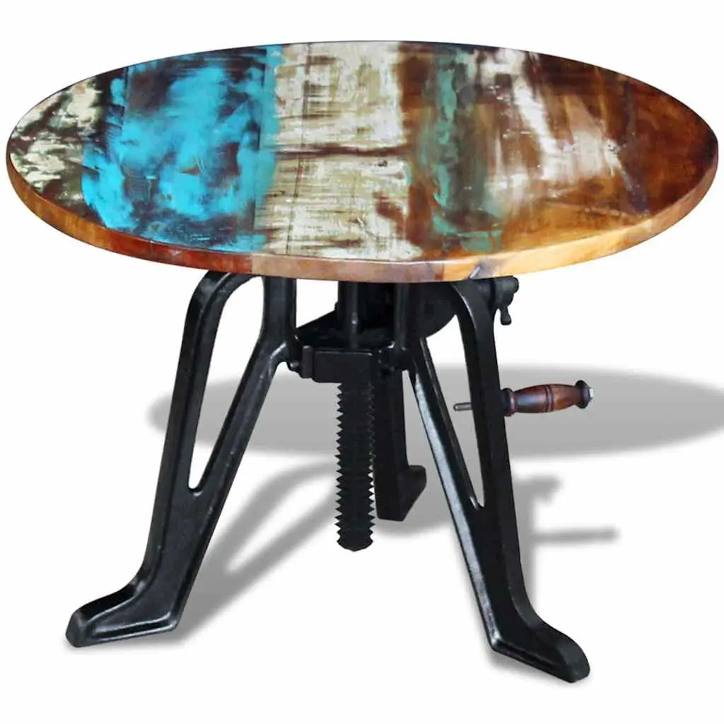 End Table Reclaimed Wood Cast Iron Adjustable Height 42-63cm Multicolour Retro Industrial Style
