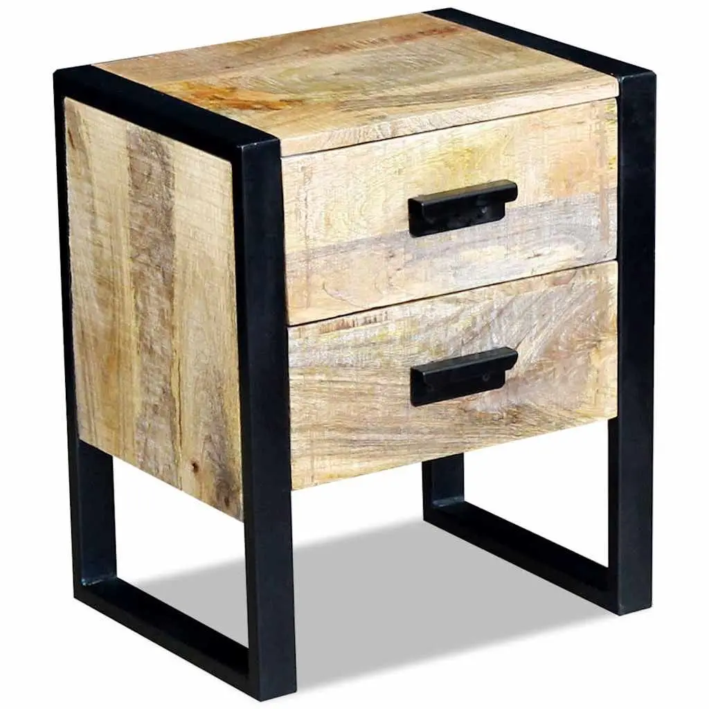 Industrial Style Brown Side Table with 2 Drawers