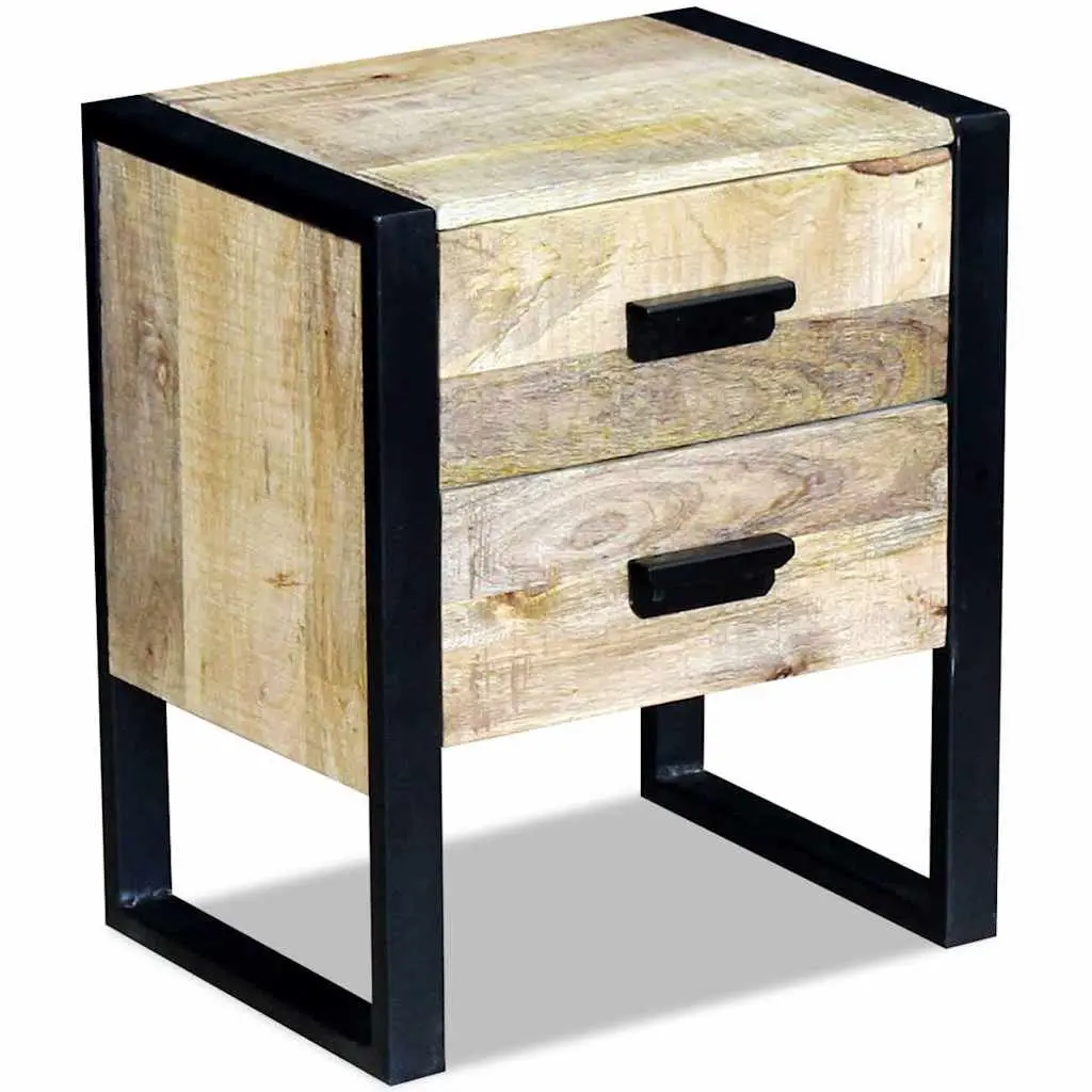 Industrial Style Brown Side Table with 2 Drawers