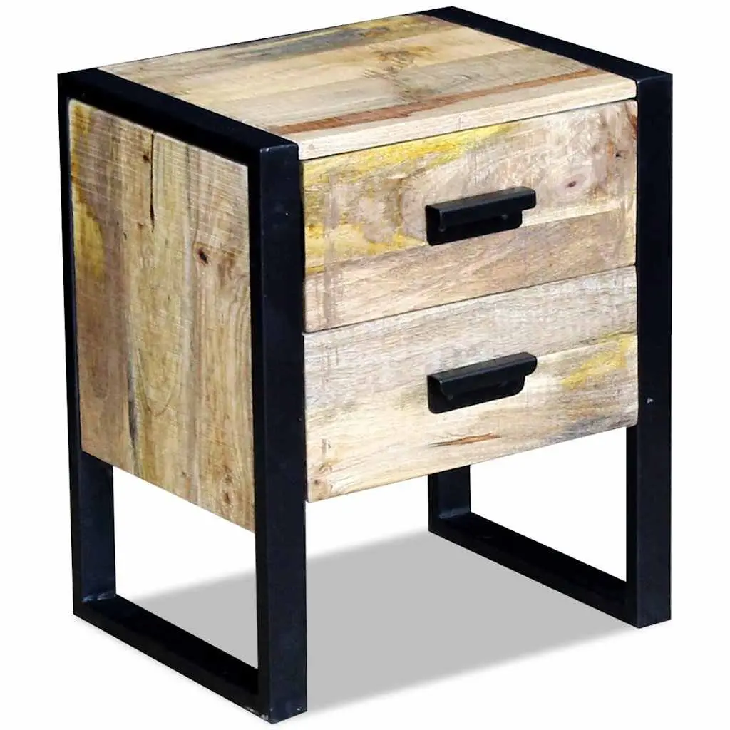 Industrial Style Brown Side Table with 2 Drawers