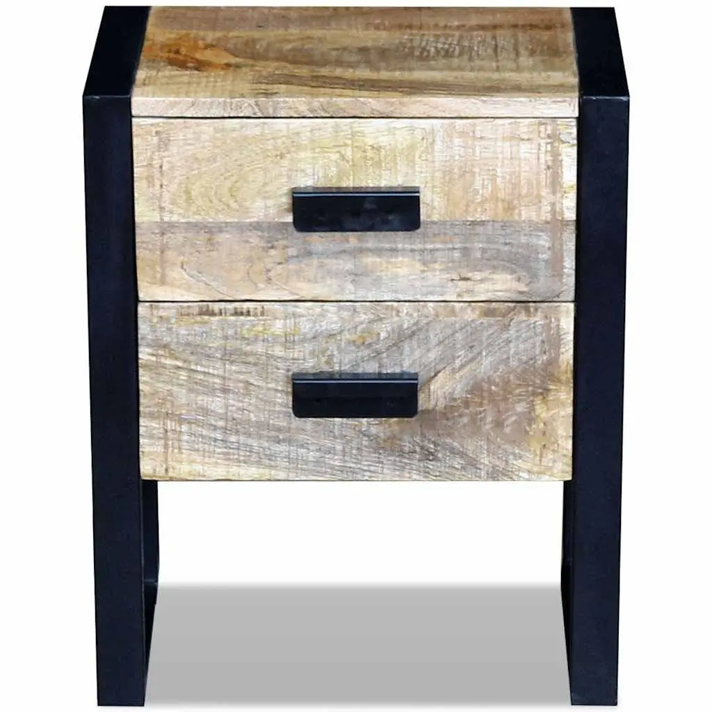 Industrial Style Brown Side Table with 2 Drawers