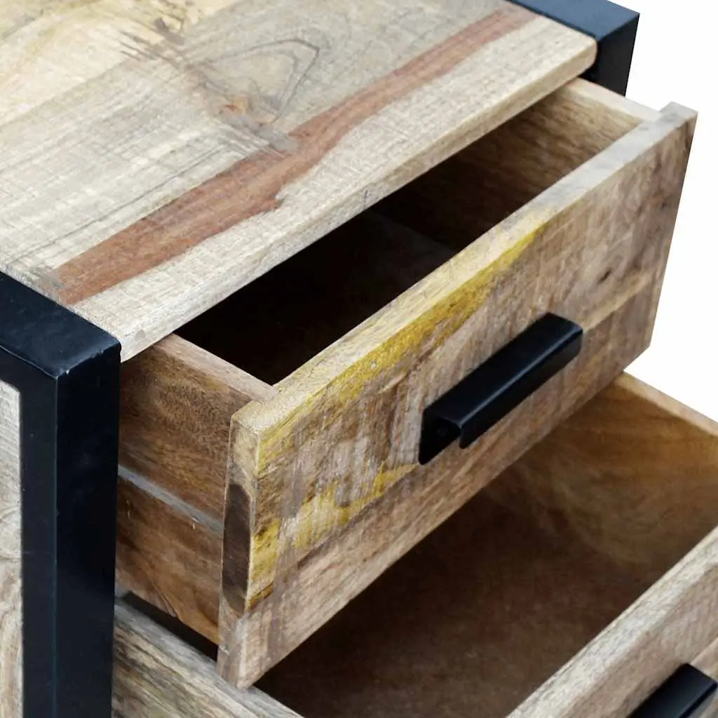 Industrial Style Brown Side Table with 2 Drawers