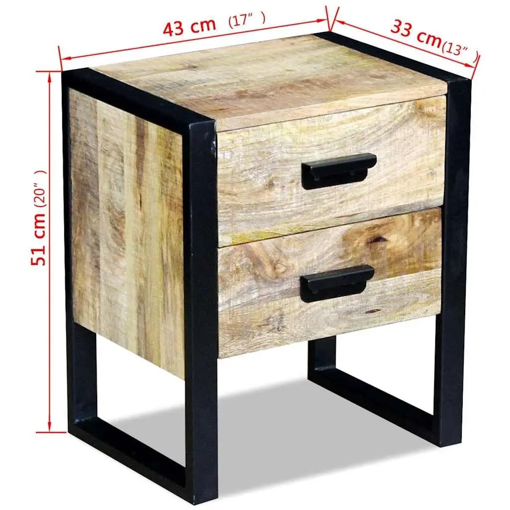Industrial Style Brown Side Table with 2 Drawers