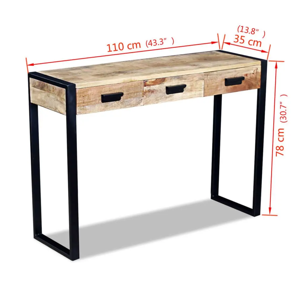 Console Table with 3 Drawers in Mango Wood
