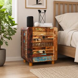 Solid Reclaimed Wood Bedside Table Nightstand Cabinet with 2 Drawers Brown
