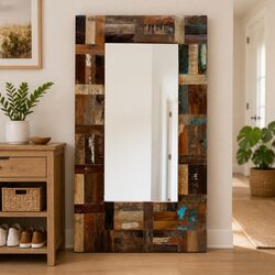 Handmade Retro Mirror with Reclaimed Wood Frame