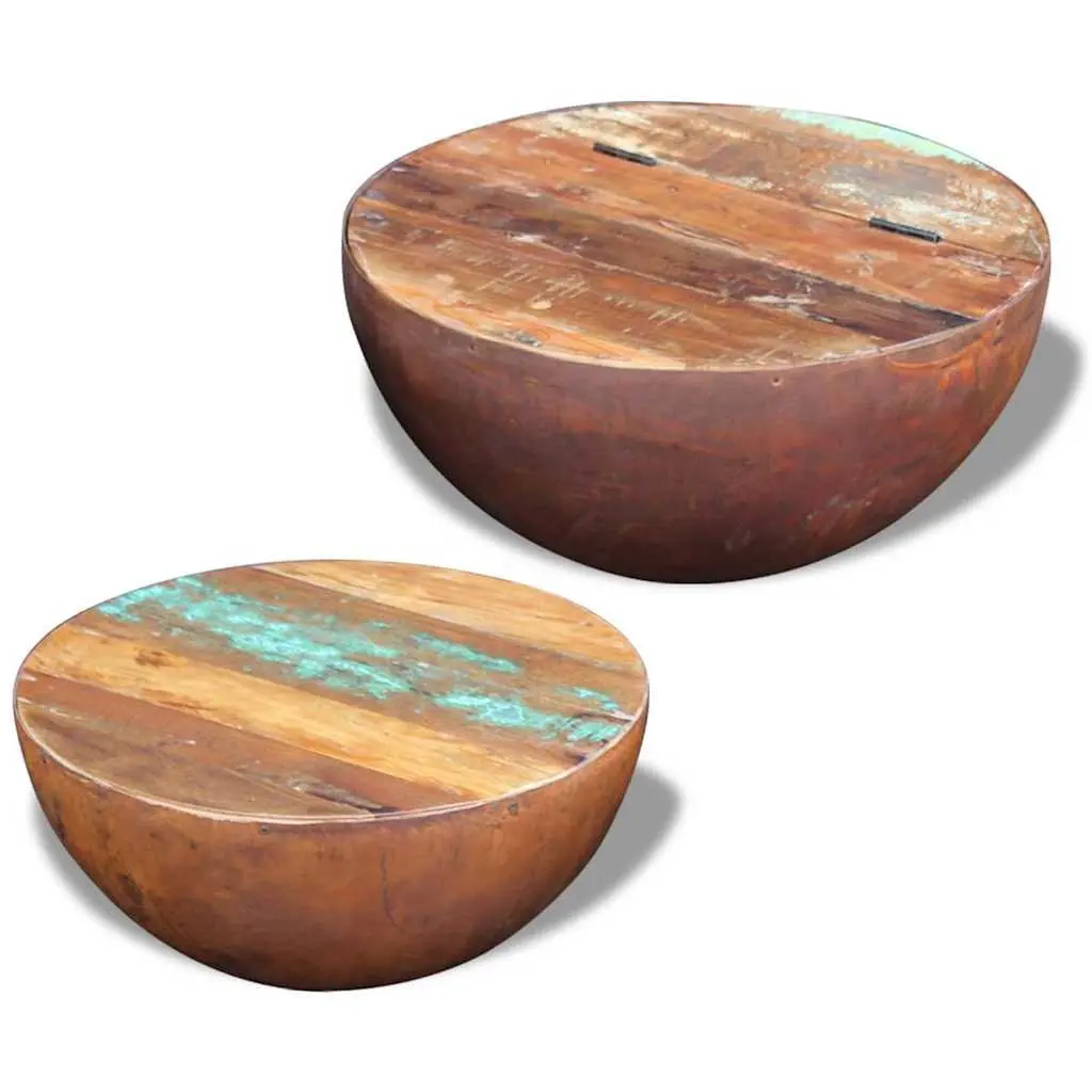 Two Piece Coffee Table Set Reclaimed Wood Bowl Shaped Multicolour