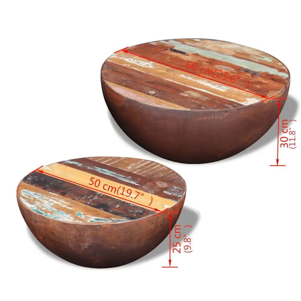 Two Piece Coffee Table Set Reclaimed Wood Bowl Shaped Multicolour