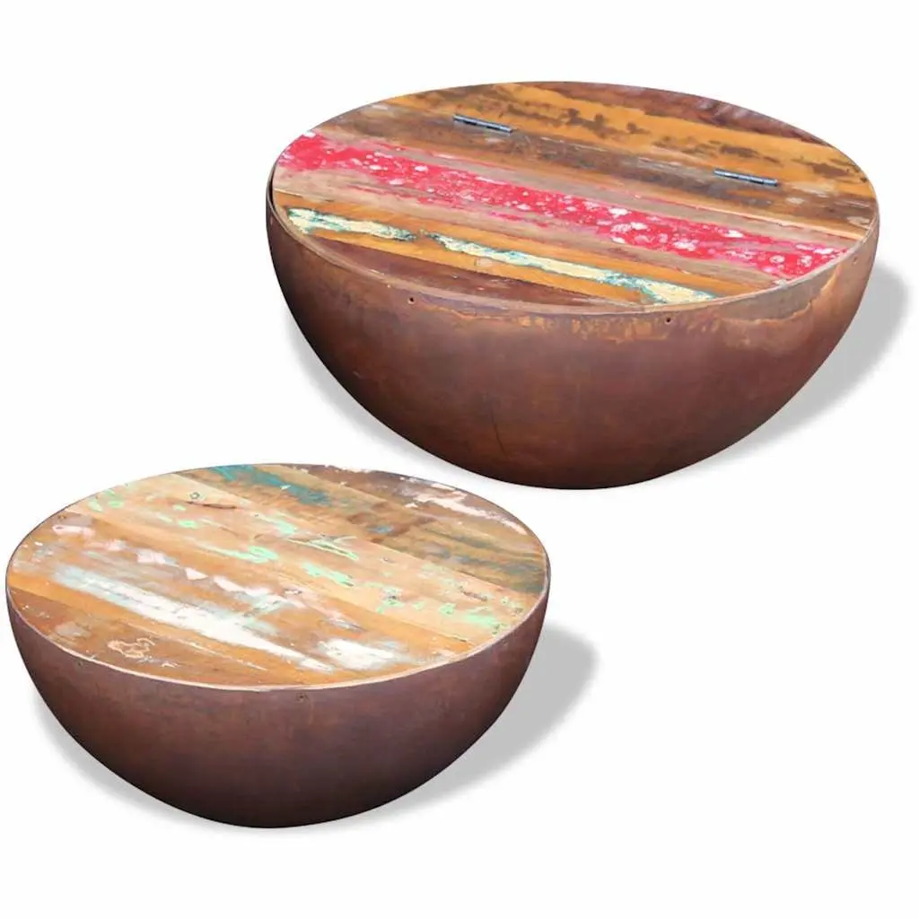 Two Piece Coffee Table Set Reclaimed Wood Bowl Shaped Multicolour