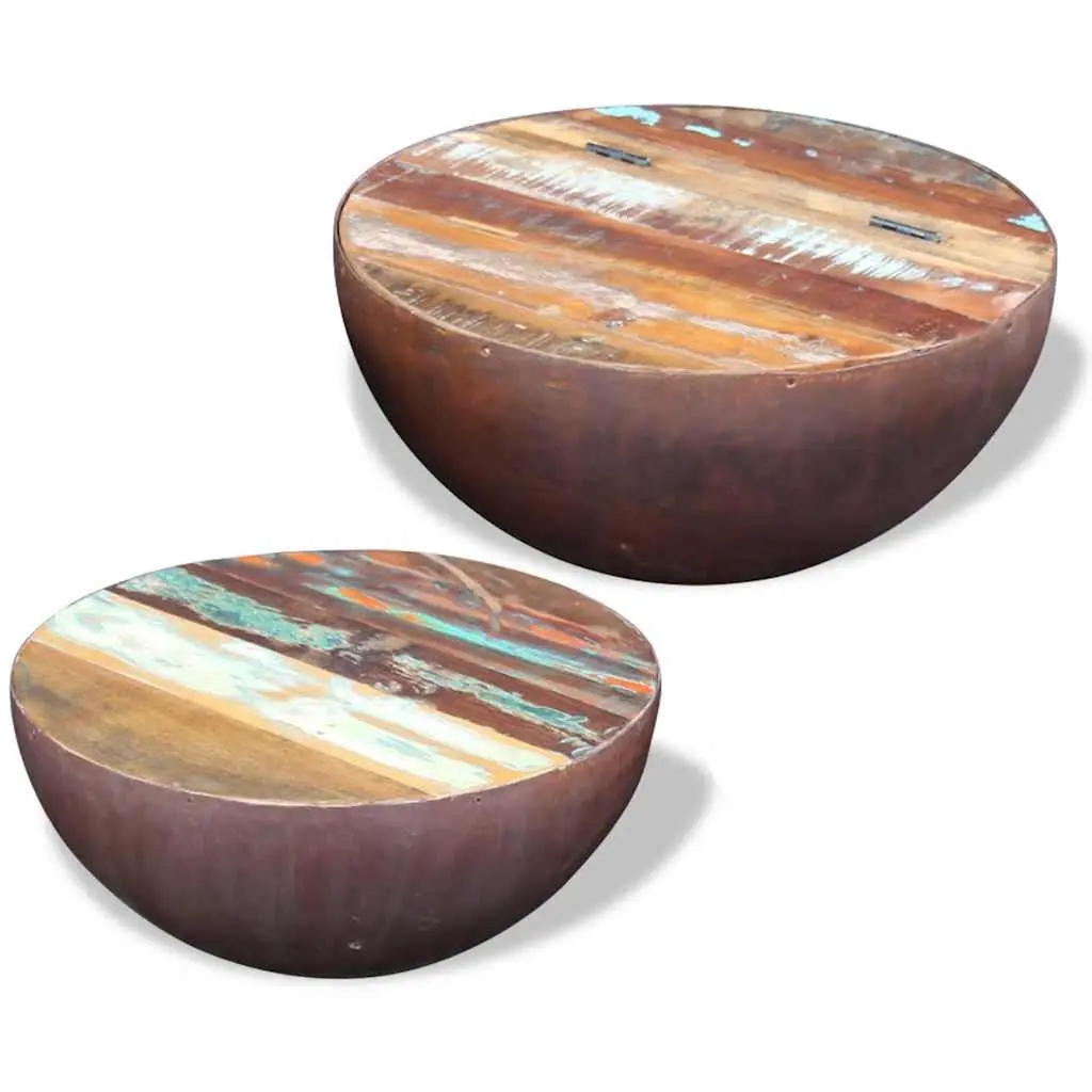 Two Piece Coffee Table Set Reclaimed Wood Bowl Shaped Multicolour