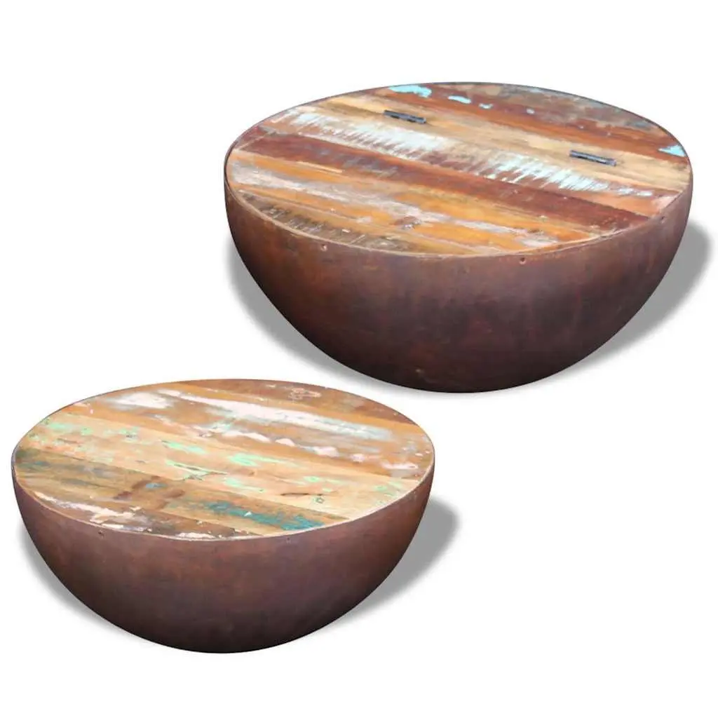 Two Piece Coffee Table Set Reclaimed Wood Bowl Shaped Multicolour