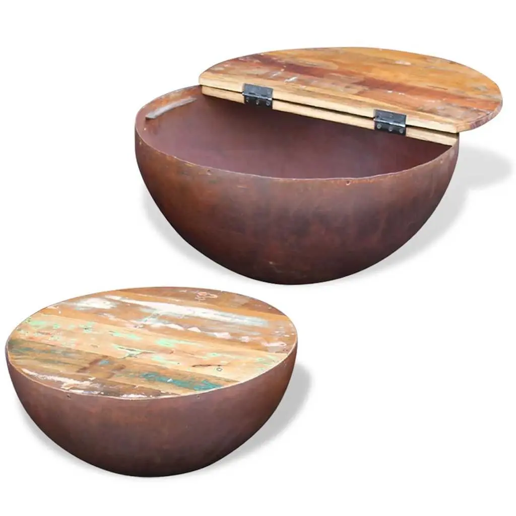 Two Piece Coffee Table Set Reclaimed Wood Bowl Shaped Multicolour