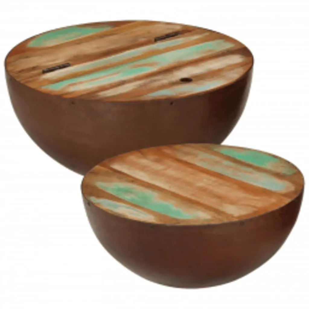 Two Piece Coffee Table Set Reclaimed Wood Bowl Shaped Multicolour