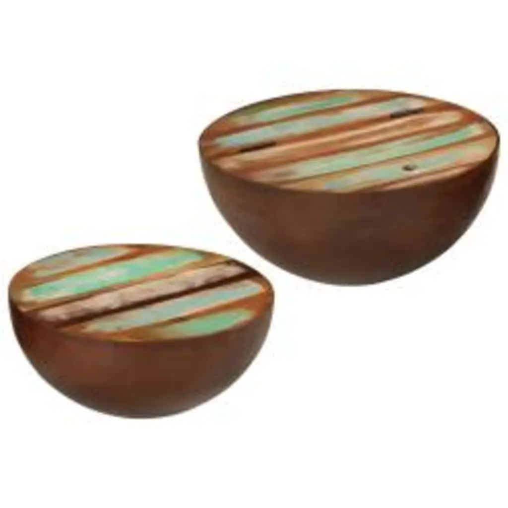 Two Piece Coffee Table Set Reclaimed Wood Bowl Shaped Multicolour