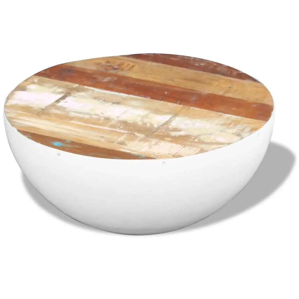 Coffee Table Solid Reclaimed Wood 60 x 60 x 30 cm White Bowl Shaped Antique Vintage