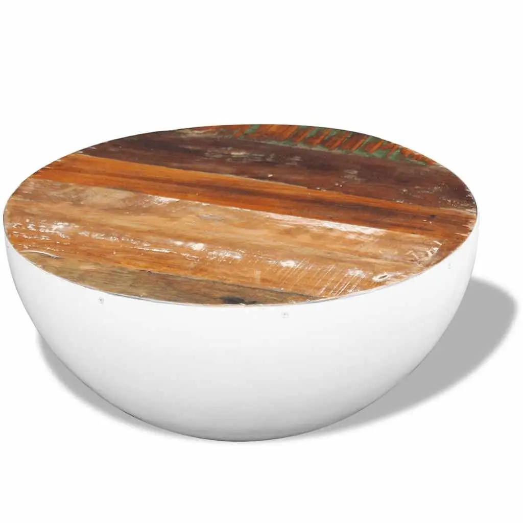 Coffee Table Solid Reclaimed Wood 60 x 60 x 30 cm White Bowl Shaped Antique Vintage