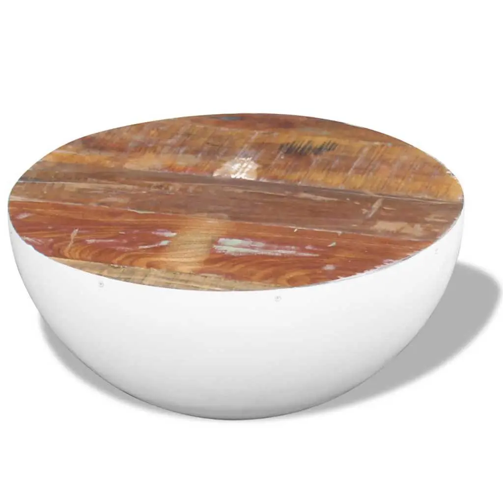 Coffee Table Solid Reclaimed Wood 60 x 60 x 30 cm White Bowl Shaped Antique Vintage