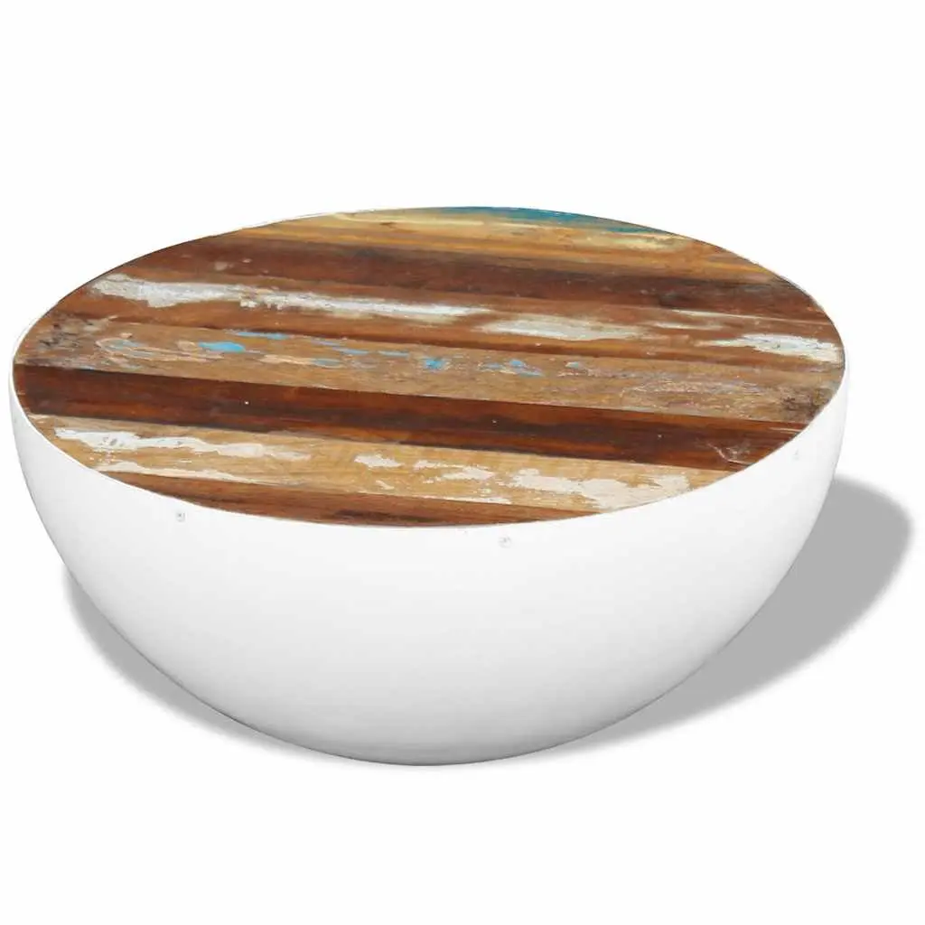 Coffee Table Solid Reclaimed Wood 60 x 60 x 30 cm White Bowl Shaped Antique Vintage