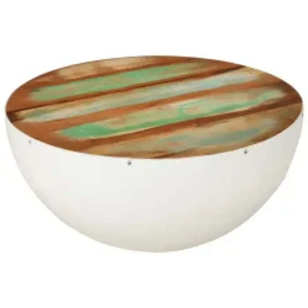 Coffee Table Solid Reclaimed Wood 60 x 60 x 30 cm White Bowl Shaped Antique Vintage