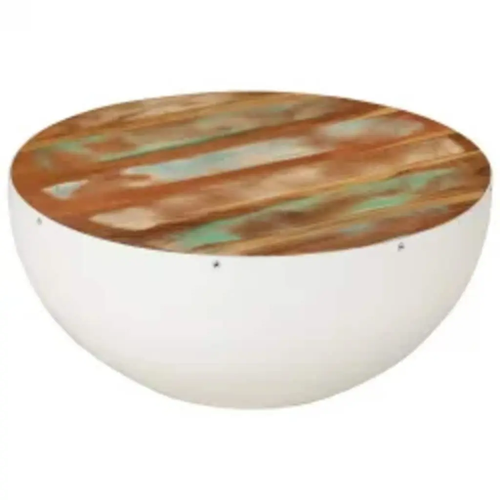 Coffee Table Solid Reclaimed Wood 60 x 60 x 30 cm White Bowl Shaped Antique Vintage
