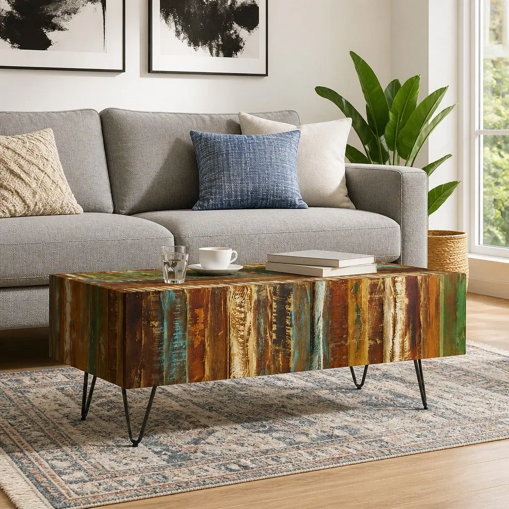 Handmade Retro Coffee Table in Solid Reclaimed Wood