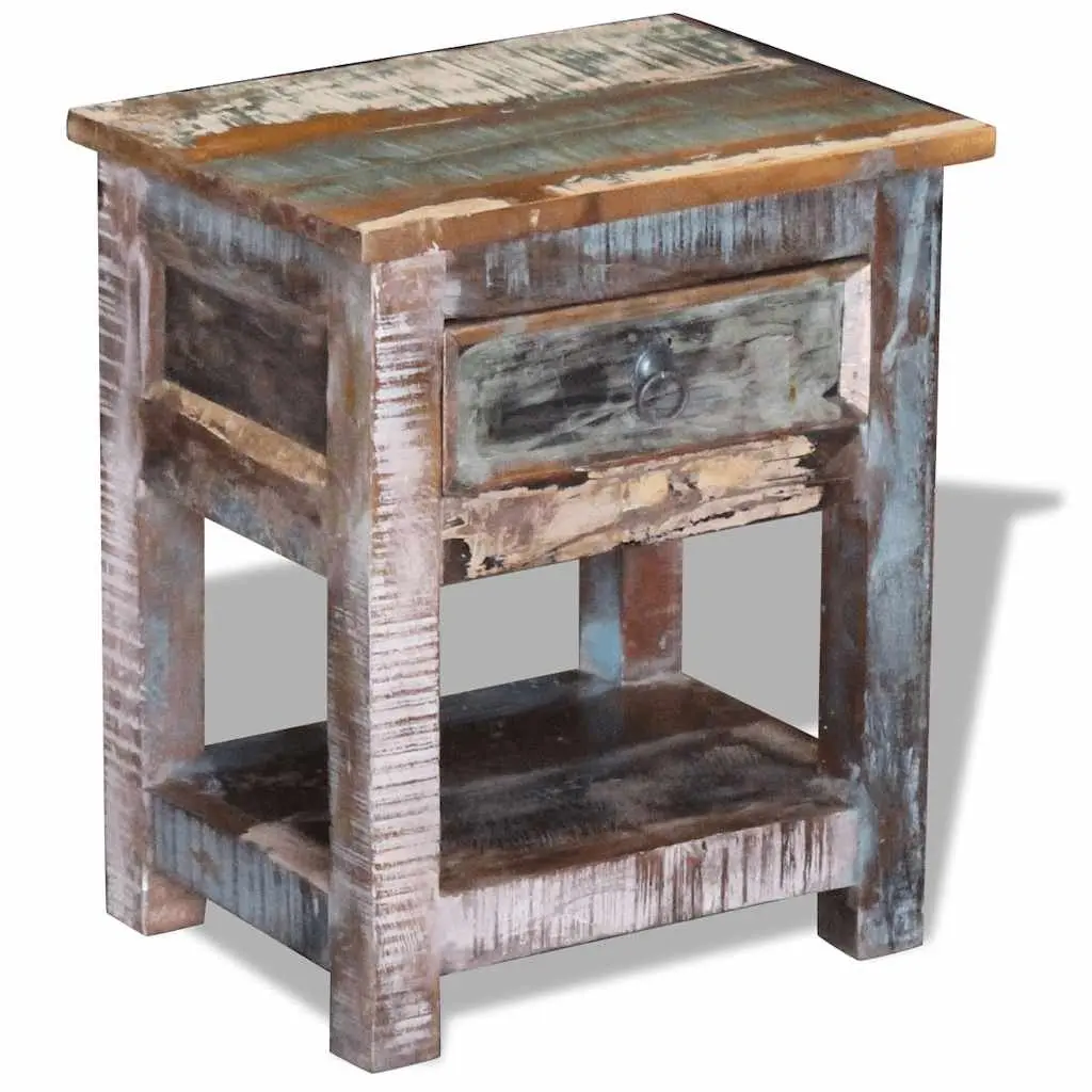 Solid Reclaimed Wood End Table with Storage Drawer