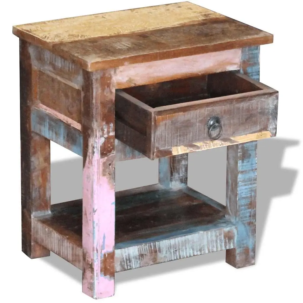 Solid Reclaimed Wood End Table with Storage Drawer