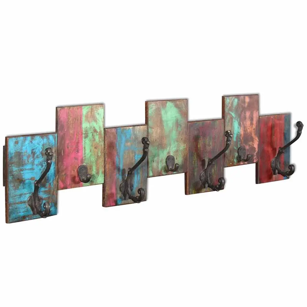 Coat Rack Solid Reclaimed Wood 7 Hooks Wall Mount Vintage Style Multicolour