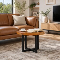 Round Teak and Mango Wood Coffee Table with Resin Accents