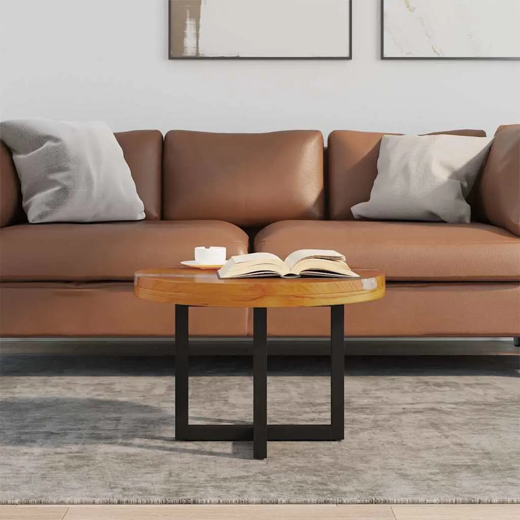 Round Teak and Mango Wood Coffee Table with Resin Accents